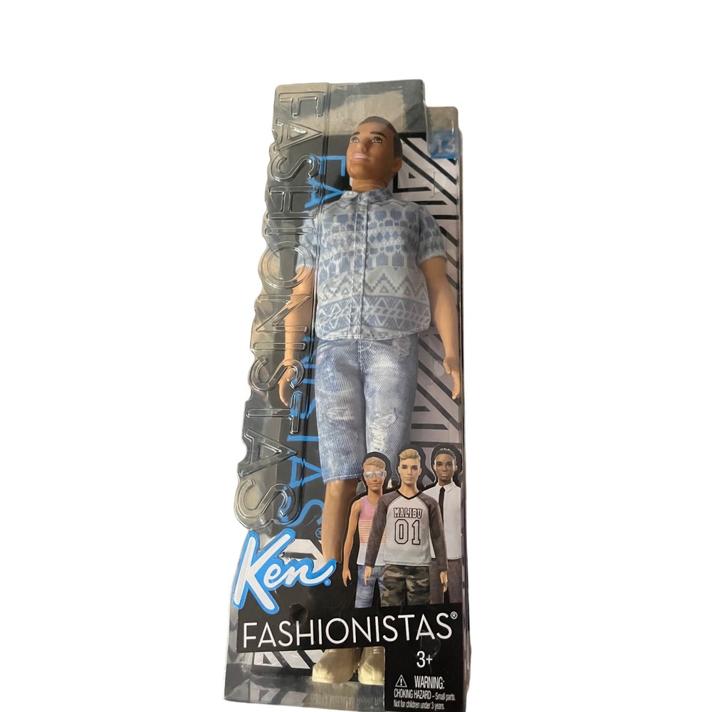 Ken Fashionistas‎ Doll Blue Geometric Shirt Distressed Jeans New
